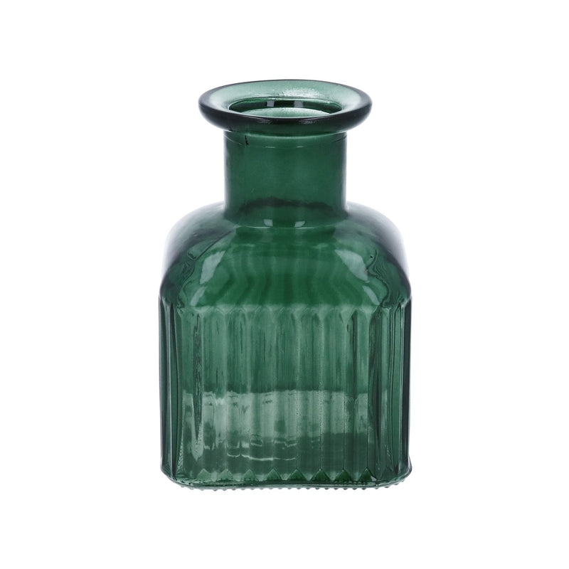 Green Square Ribbed Glass Vase