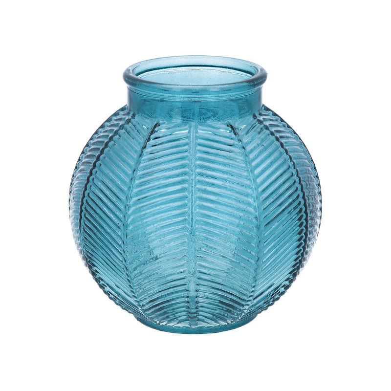 Teal Leaf Ball Glass Vase