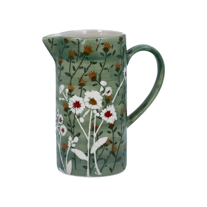 Small Green Wild Daisy Stoneware Jug