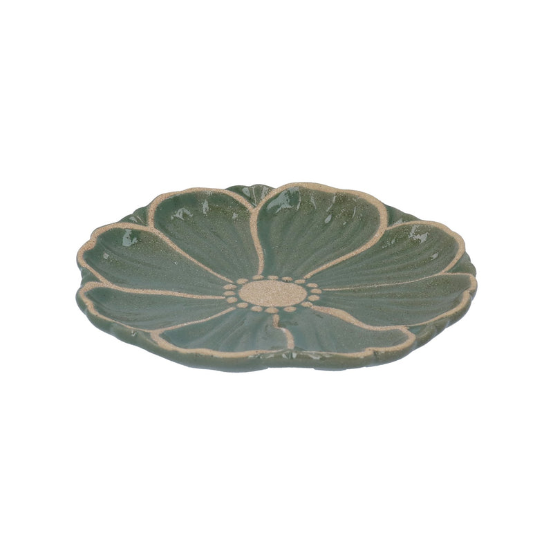 Green Flower Stoneware Plate