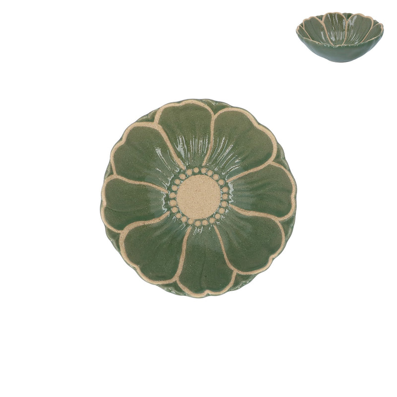 Green Flower Stoneware Bowl