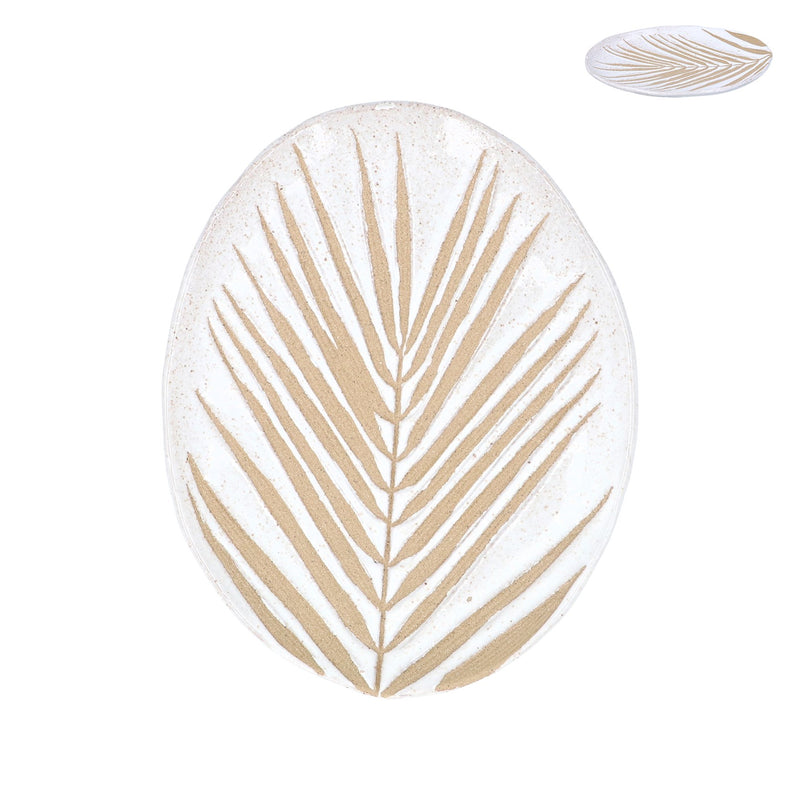 White Palm Leaf Stoneware Oval Plate