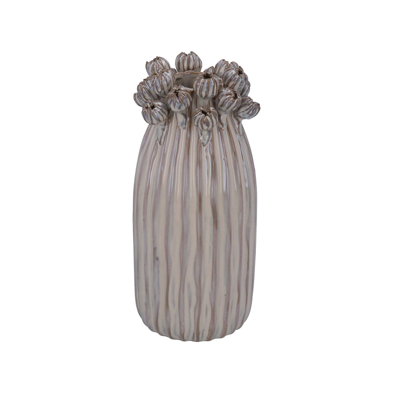 Large Taupe Seed Head Applique Porcelain Vase