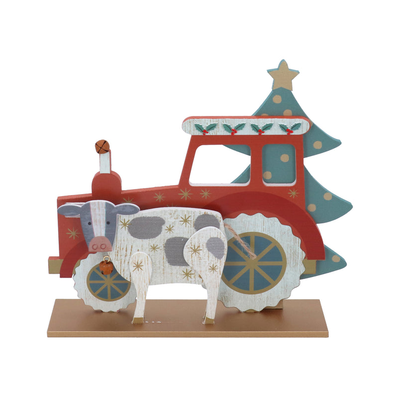 Wooden Tractor with Cow Ornament