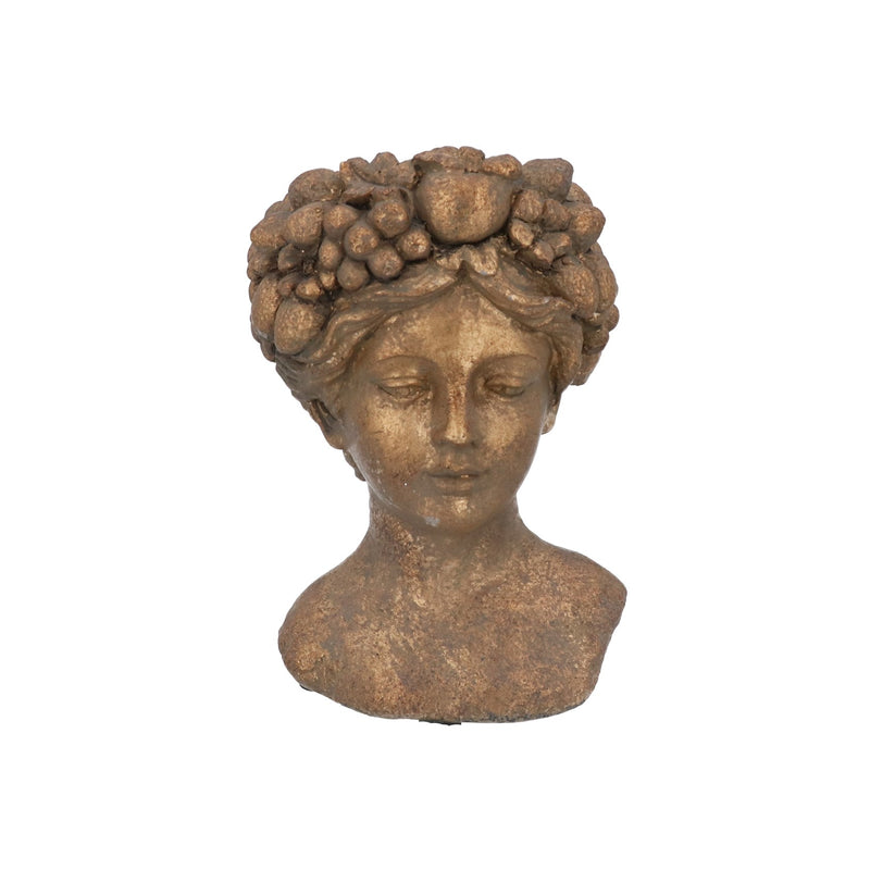 Gold Stone Woman with Fruit Head Planter