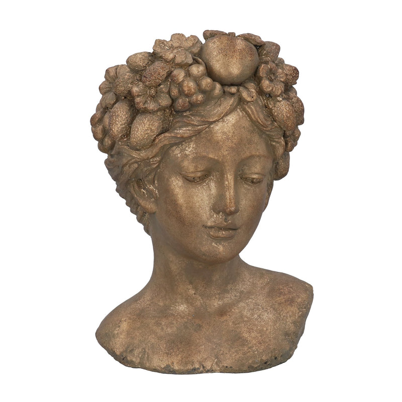 Gold Stone Woman with Fruit Head Planter