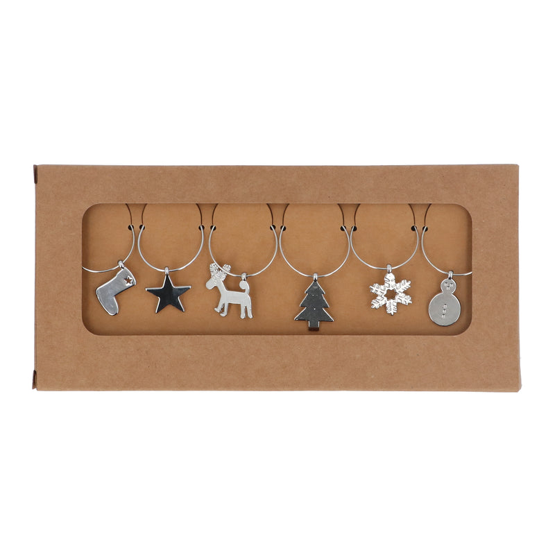 Six Silver Metal Glass Charms