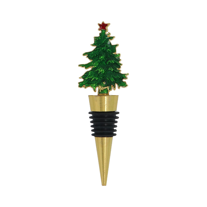 Green and Gold Metal Christmas Tree Bottle Stopper