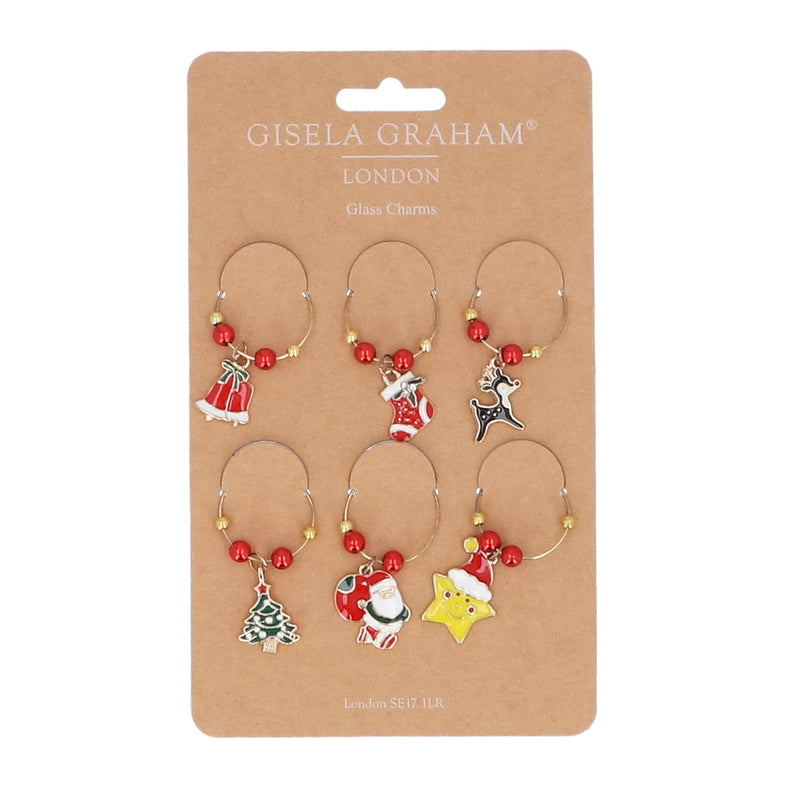 Six Metal Novelty Christmas Glass Charms