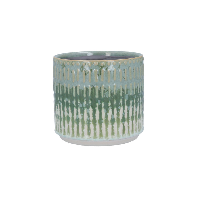 Stoneware Pot Cover 8cm - Green Reactive Glaze