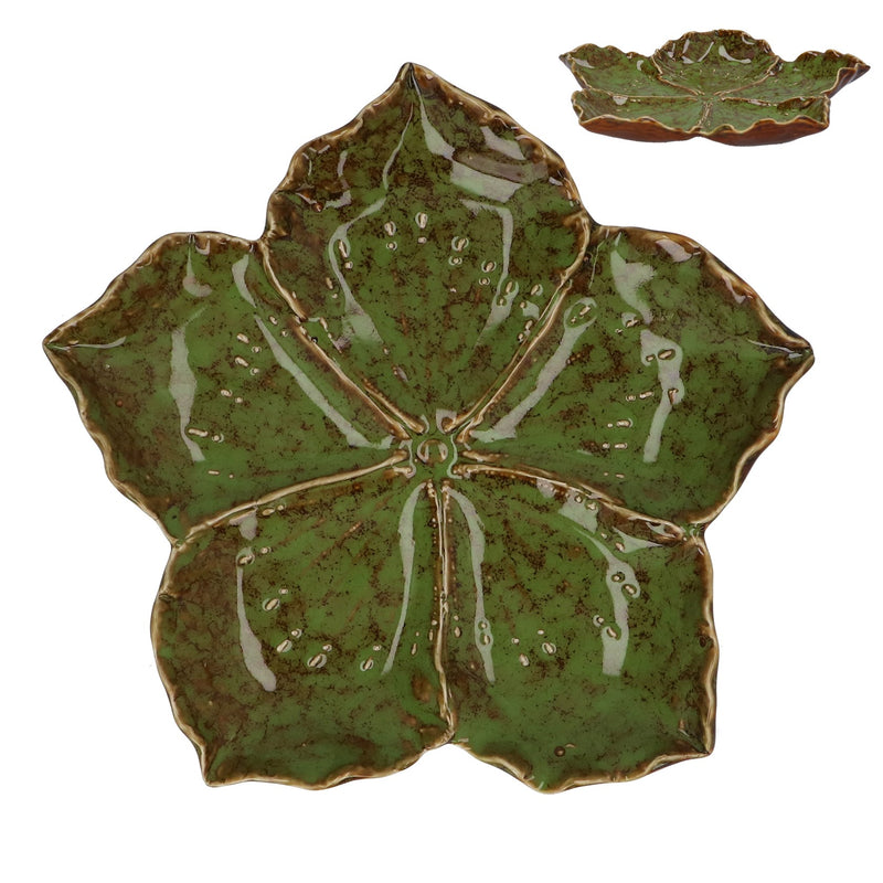 Green Reactive Hibiscus Stoneware Trinket Plate