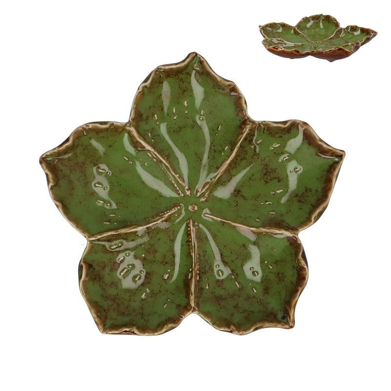 Green Reactive Hibiscus Stoneware Trinket Plate