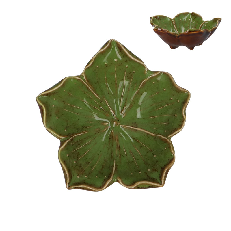Green Reactive Hibiscus Stoneware Trinket Dish