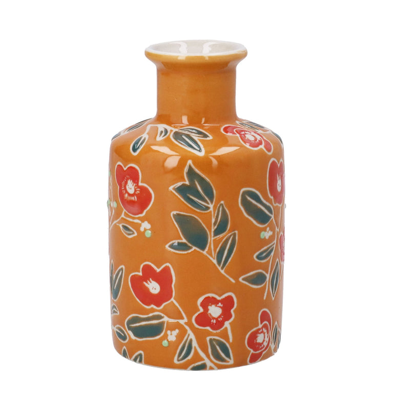 Orange Floral Stoneware Vase