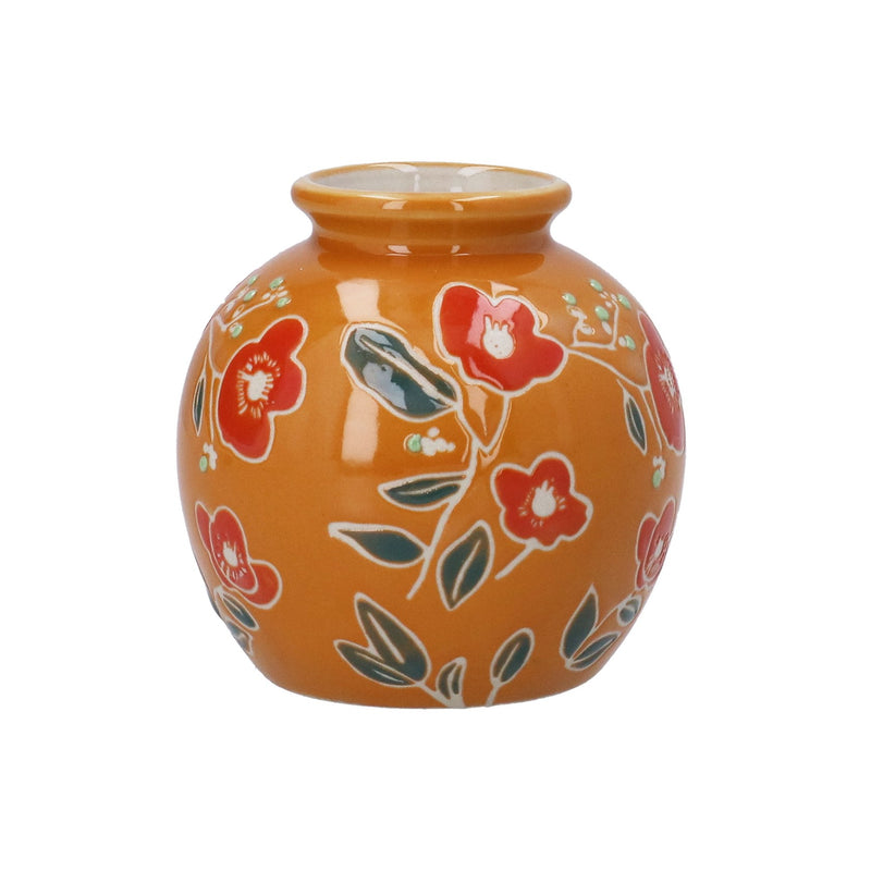 Orange Floral Stoneware Vase