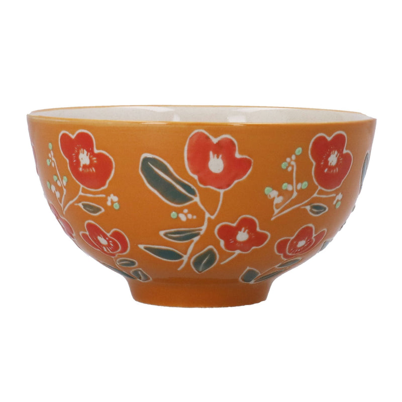 Orange Floral Stoneware Bowl