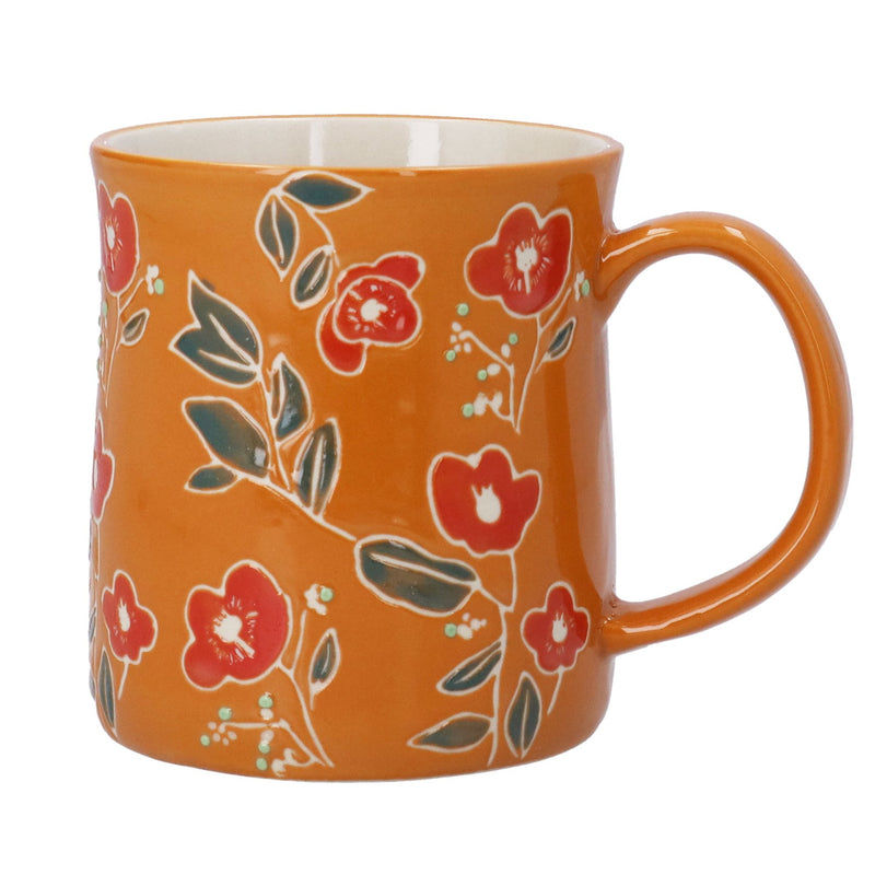 Orange Floral Stoneware Mug