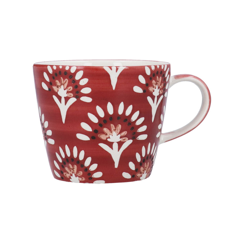 Burgundy Fan Flower Stoneware Mug