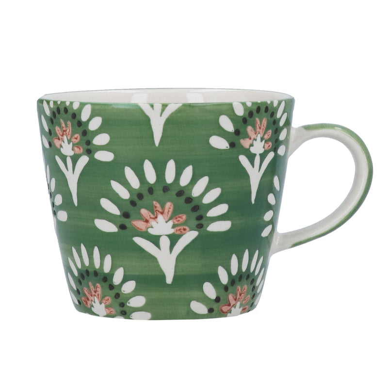 Green Fan Flower Stoneware Mug