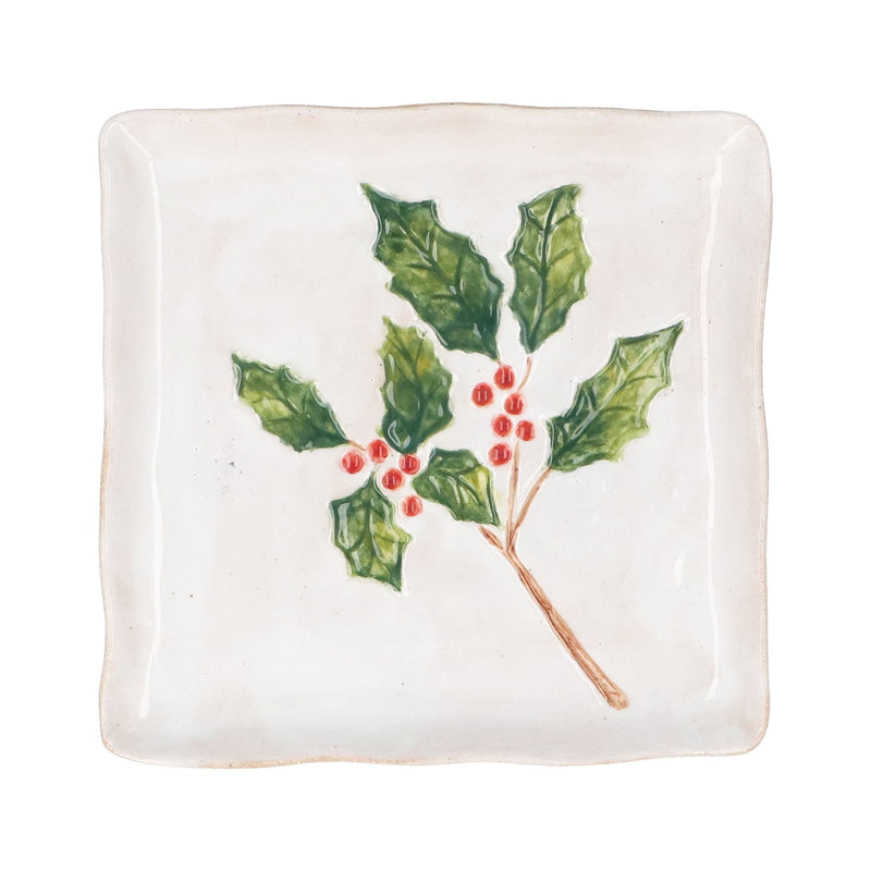 Holly Berries Stoneware Square Plate