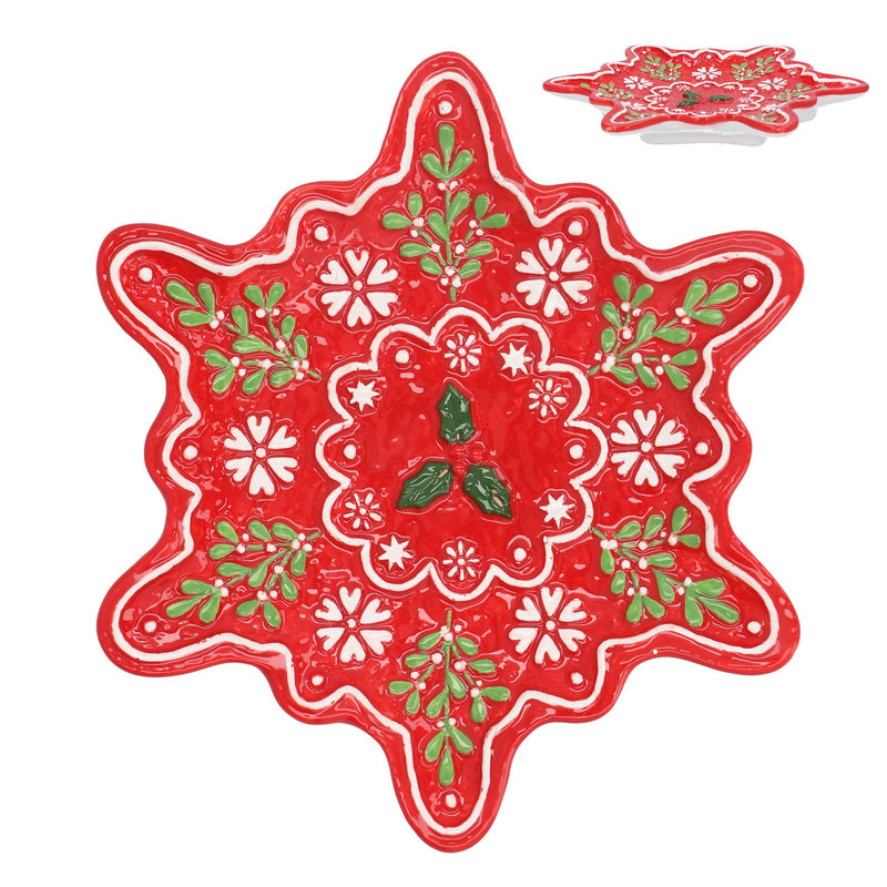 Ceramic Red Alpine Snow Flake Plate