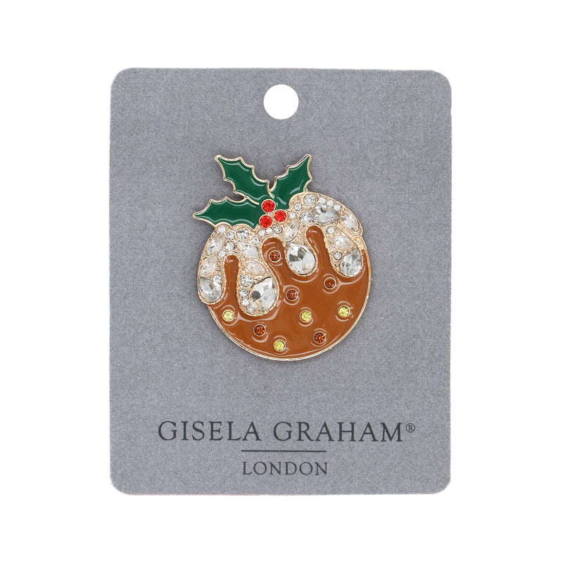 Metal and Enamel Christmas Pudding Brooch