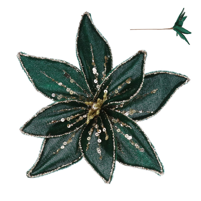 Green Velvet Poinsettia Pick