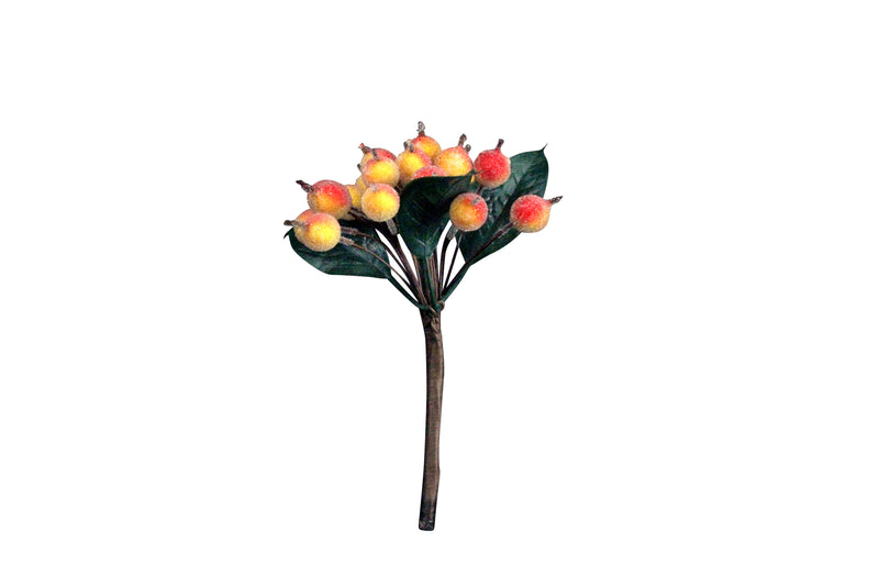 Beaded Red and Yellow Berry Pick with Leaves