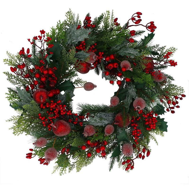 Beaded Pomegranate Red Berry Fir Wreath