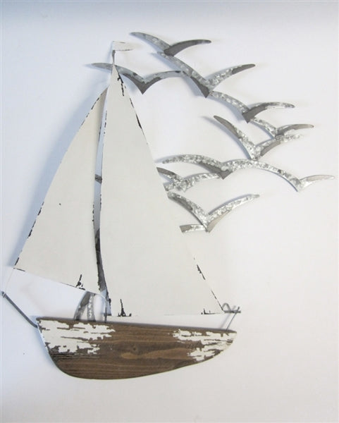 White wall yacht and seagulls