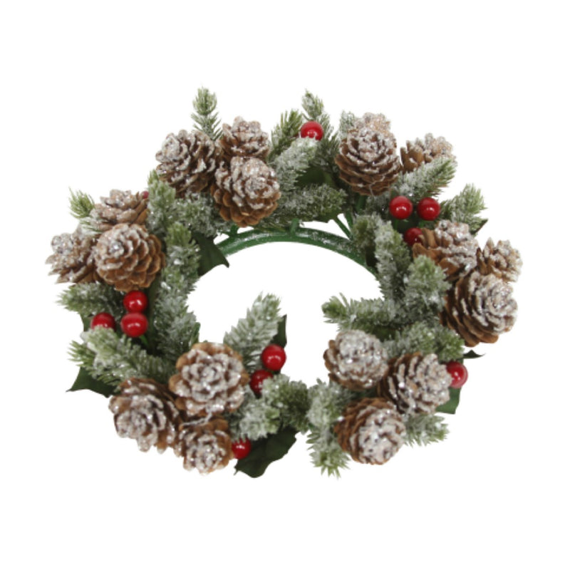 Frosted Fir and Red Berry Candle Ring