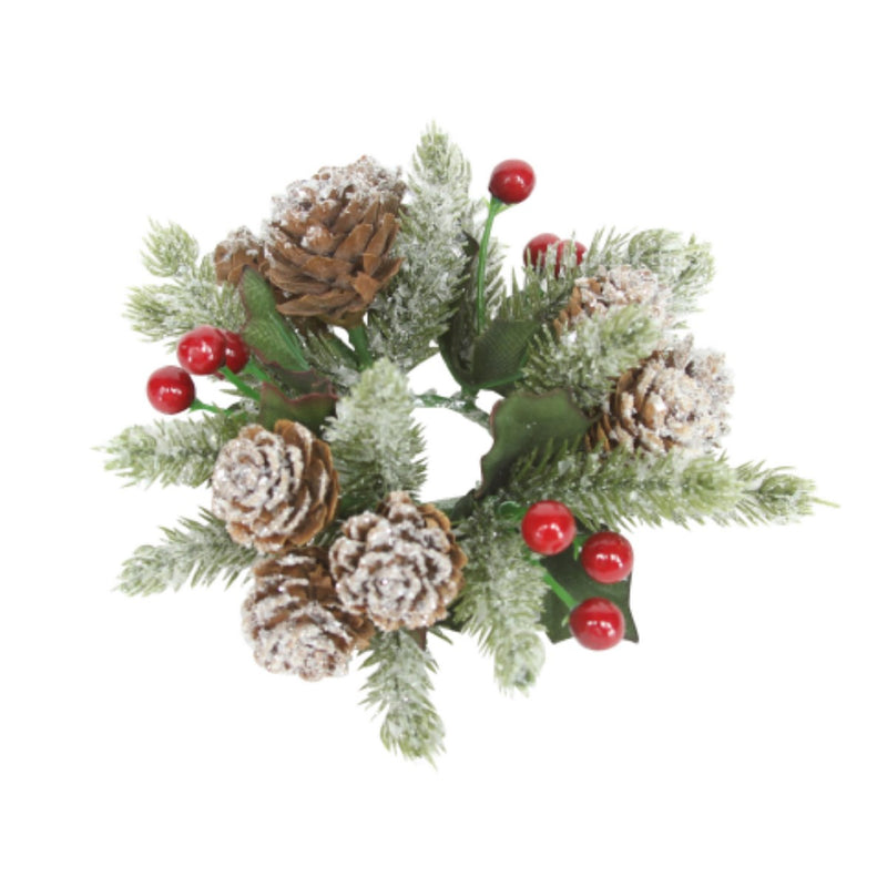 Frosted Fir and Red Berry Candle Ring