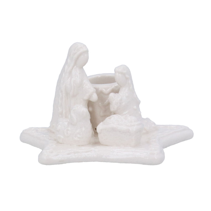 Ceramic Candlestick - White Nativity Scene