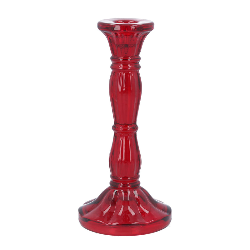 Large Red Glass Moulded Candlestick