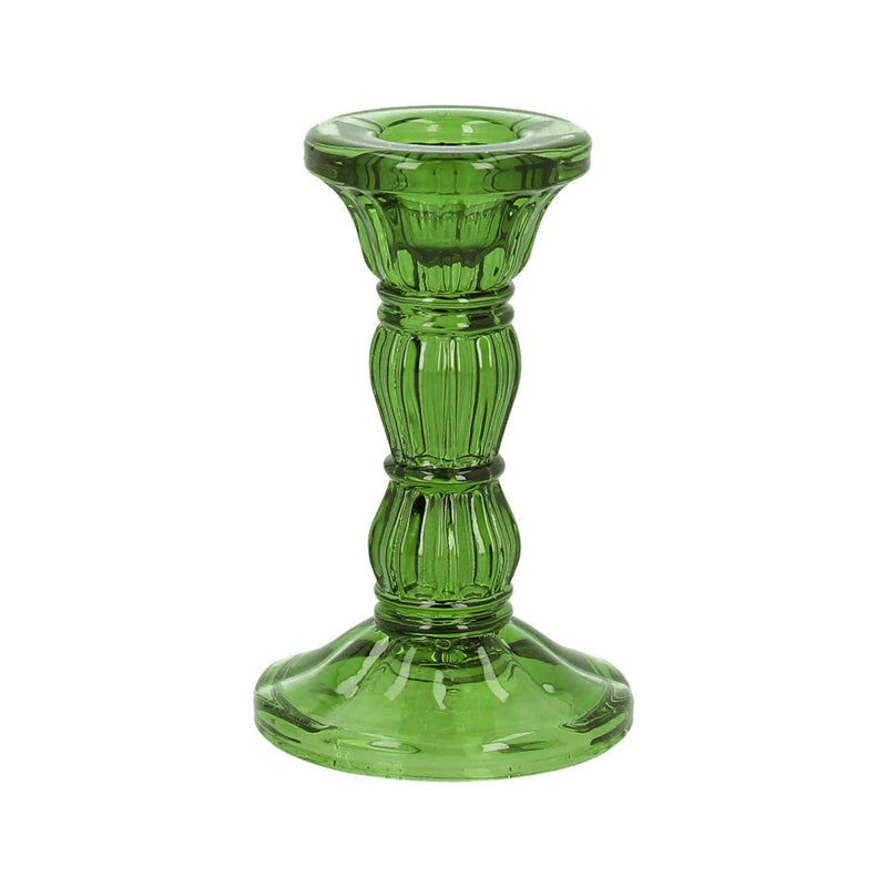 Small Green Glass Moulded Candlestick