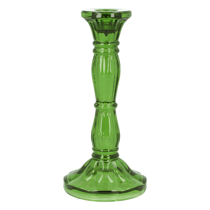 Large Green Glass Moulded Candlestick