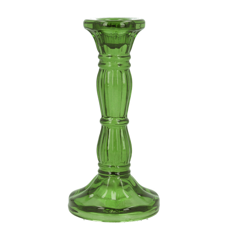 Medium Green Glass Moulded Candlestick