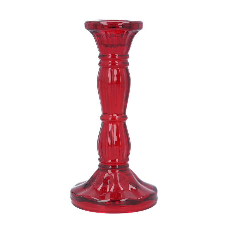 Glass Candlestick 15cm - Red Moulded