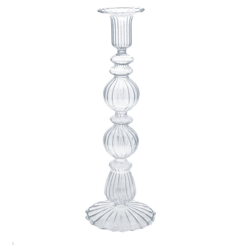 Clear Double Ball Glass Candlestick