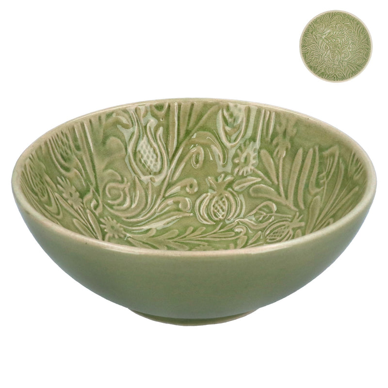 Stoneware Bowl 13cm - Green Country Flowers
