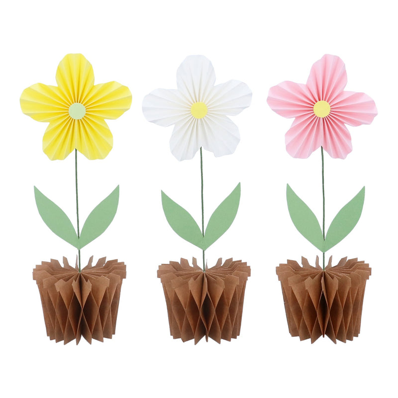 Paper Orn 26.5cm - Honeycomb Flower in Pot, 3as