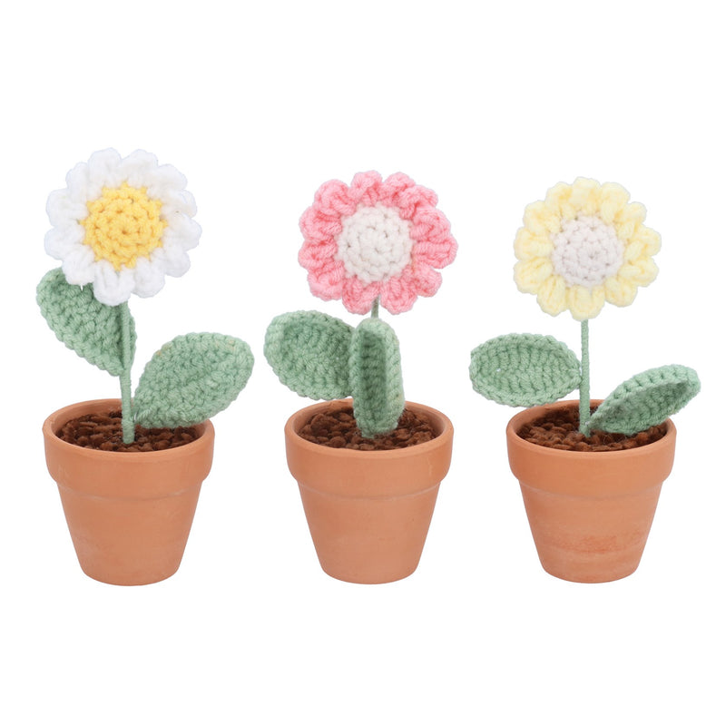Crochet Ornament 13cm - Crocheted Flower in Pot, 3as