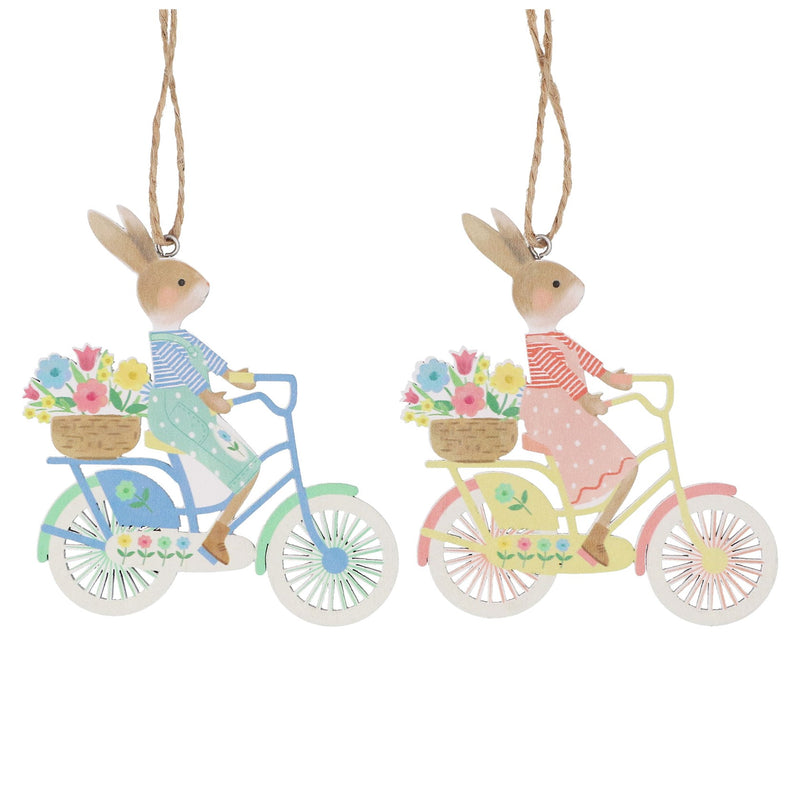 Wood Bunny on Bicycle Hanging Decoration
