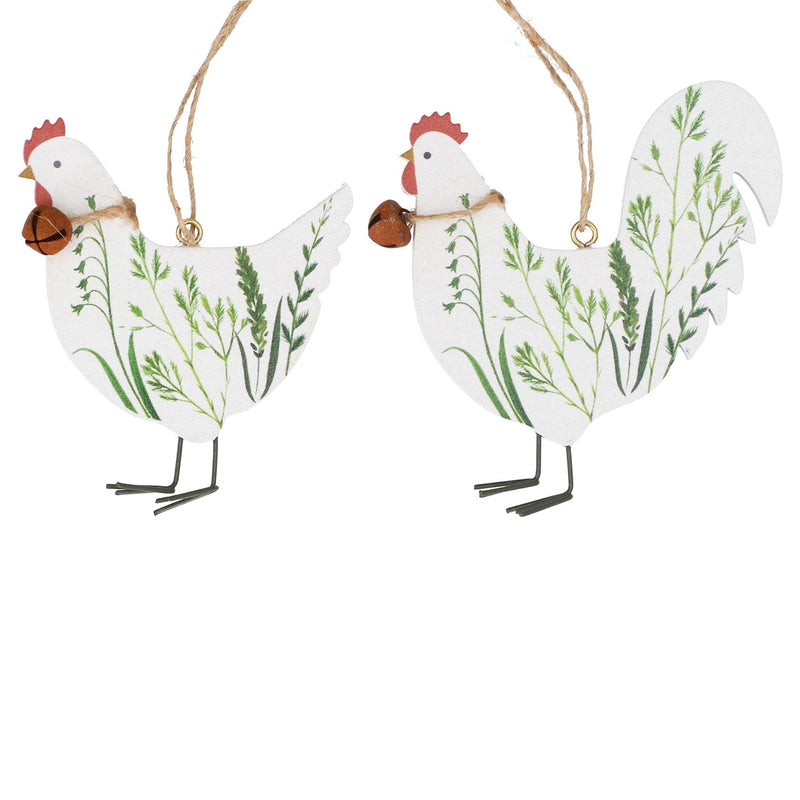 Wooden Spring Hedgerow Hen/Rooster Hanging Decoration