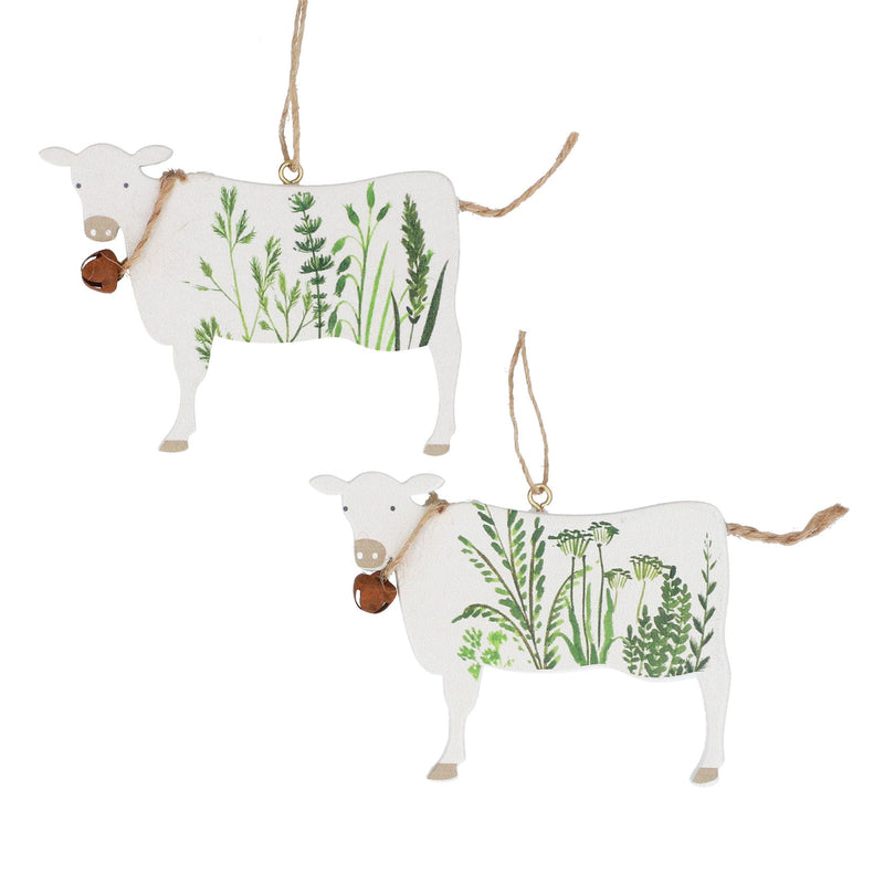 Wooden Spring Hedgerow Cow Hanging Decoration