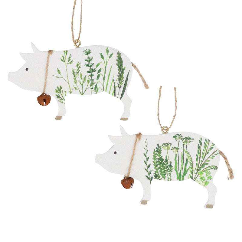 Wooden Spring Hedgerow Pig Hanging Decoration
