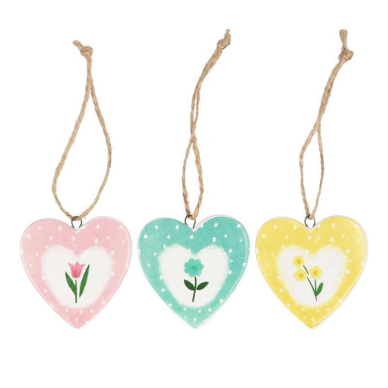 Ceramic Pastel Flower Hearts Hanging Decoration