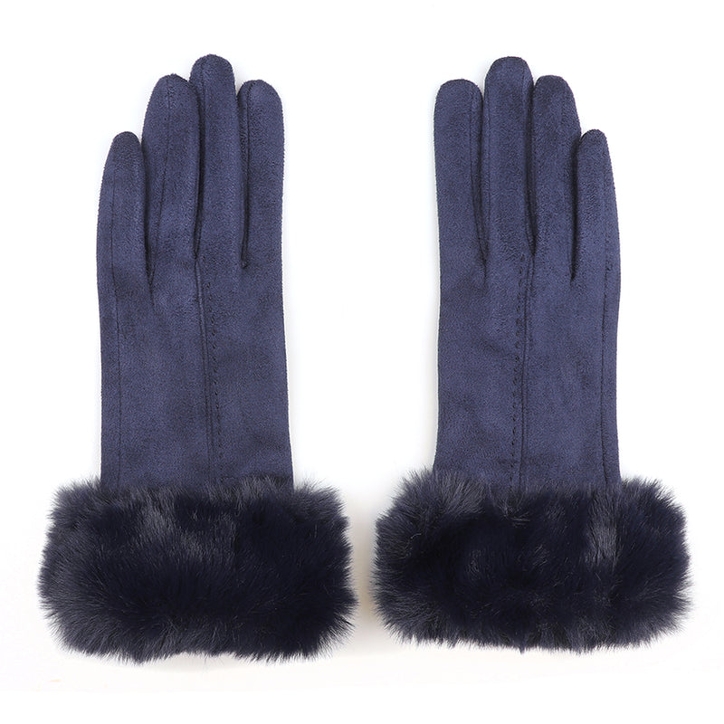 Faux Suade Gloves with Faux Fur Cuff