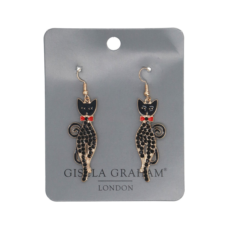 Metal Jewelled Black Cats Earrings