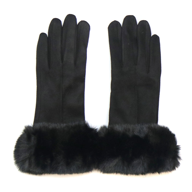 Faux Suade Gloves with Faux Fur Cuff